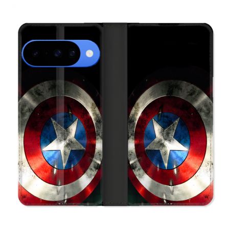Housse cuir portefeuille Pour Google Pixel 10 Pro Captain America Bouclier