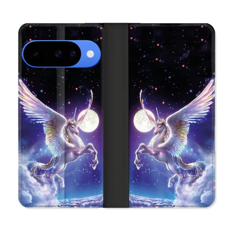 Housse cuir portefeuille Pour Google Pixel 10 Pro Fantastique Licorne Céleste