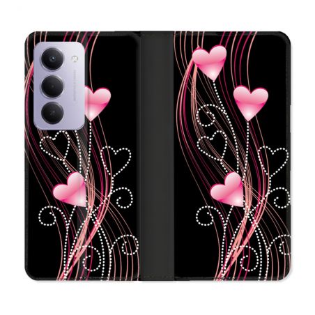 Housse cuir portefeuille Pour Xiaomi Redmi 15 4G Amour Coeur Rose Montant sur Noir