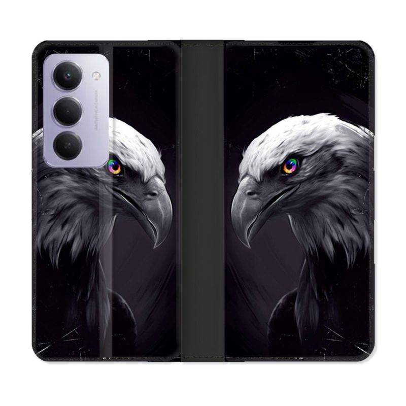 Housse cuir portefeuille Pour Xiaomi Redmi 15 4G Animal Aigle Royal Noir