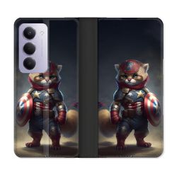 Housse cuir portefeuille Pour Xiaomi Redmi 15 4G Animal Chat America