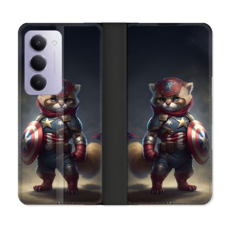 Housse cuir portefeuille Pour Xiaomi Redmi 15 4G Animal Chat America