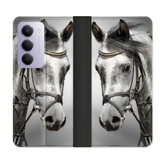 Housse cuir portefeuille Pour Xiaomi Redmi 15 4G Animal Cheval Blanc