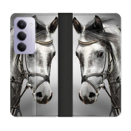 Housse cuir portefeuille Pour Xiaomi Redmi 15 4G Animal Cheval Blanc