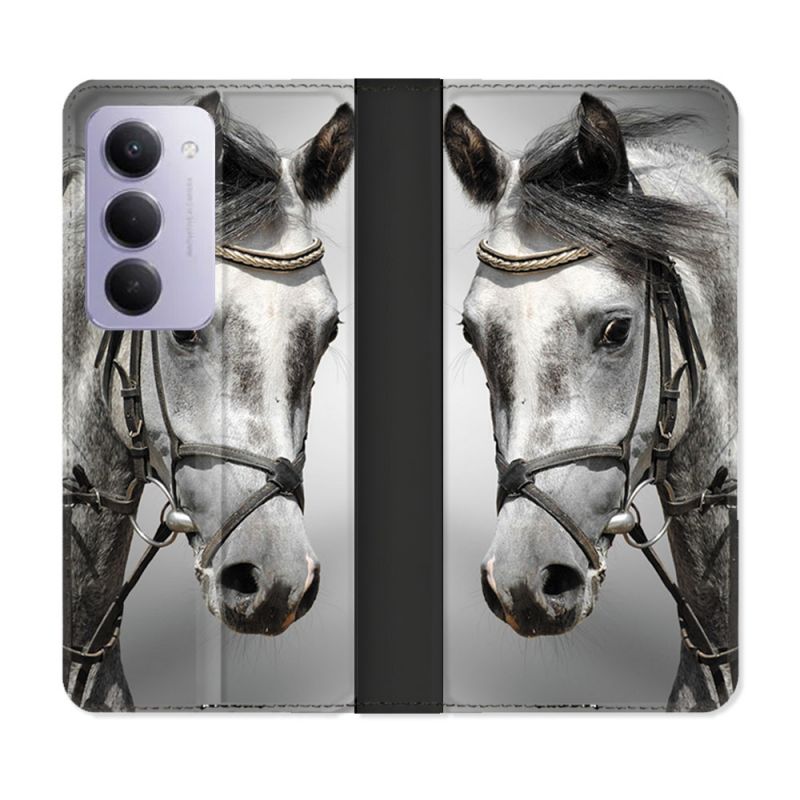 Housse cuir portefeuille Pour Xiaomi Redmi 15 4G Animal Cheval Blanc