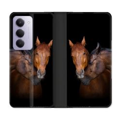 Housse cuir portefeuille Pour Xiaomi Redmi 15 4G Animal Cheval Marron