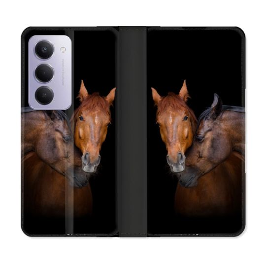 Housse cuir portefeuille Pour Xiaomi Redmi 15 4G Animal Cheval Marron