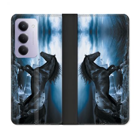 Housse cuir portefeuille Pour Xiaomi Redmi 15 4G Animal Cheval Noir