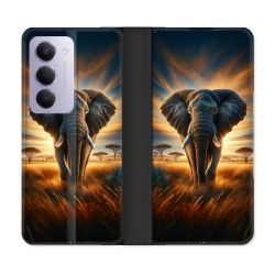 Housse cuir portefeuille Pour Xiaomi Redmi 15 4G Animal Elephant Savane