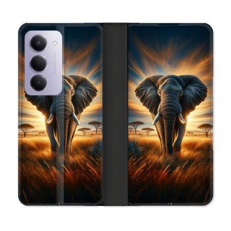 Housse cuir portefeuille Pour Xiaomi Redmi 15 4G Animal Elephant Savane