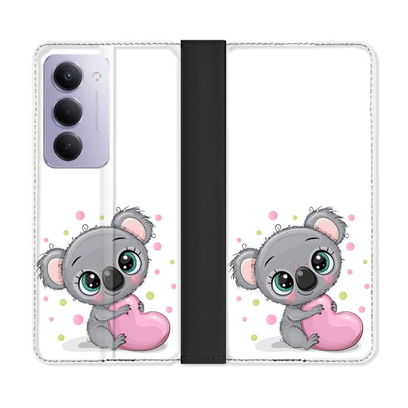 Housse cuir portefeuille Pour Xiaomi Redmi 15 4G Animal Koala Cœur