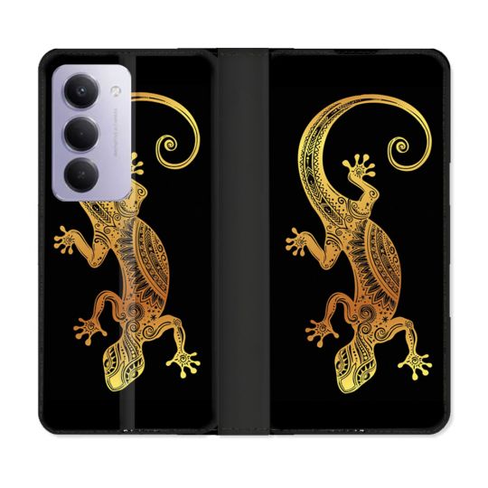 Housse cuir portefeuille Pour Xiaomi Redmi 15 4G Animal Lezard Noir