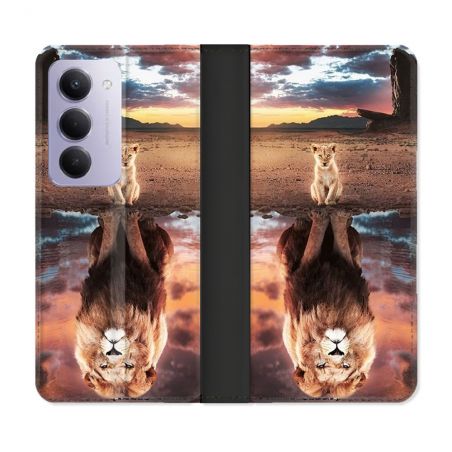 Housse cuir portefeuille Pour Xiaomi Redmi 15 4G Animal Lion Reflet