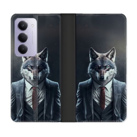 Housse cuir portefeuille Pour Xiaomi Redmi 15 4G Animal Loup Business