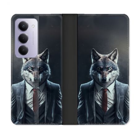 Housse cuir portefeuille Pour Xiaomi Redmi 15 4G Animal Loup Business