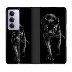 Housse cuir portefeuille Pour Xiaomi Redmi 15 4G Animal Panthère Noire