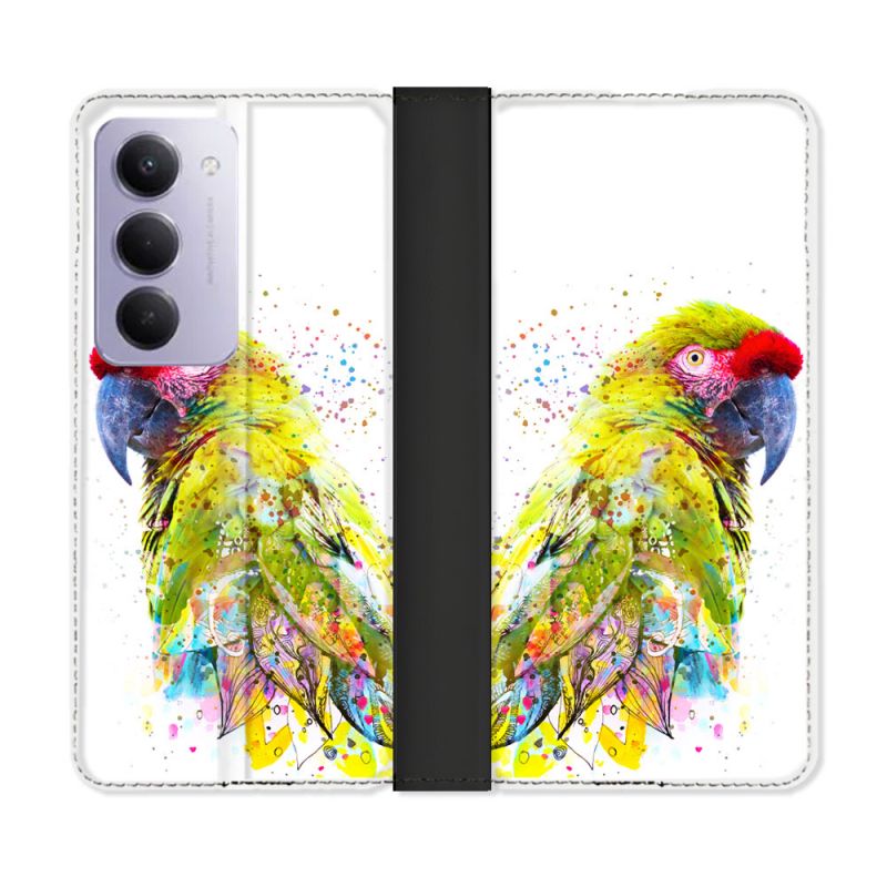 Housse cuir portefeuille Pour Xiaomi Redmi 15 4G Animal Perroquet Jaune