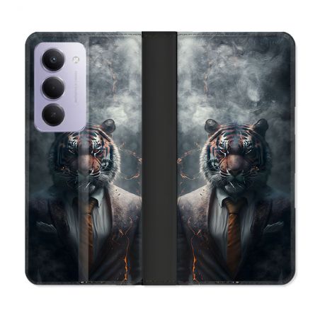 Housse cuir portefeuille Pour Xiaomi Redmi 15 4G Animal Tigre Business