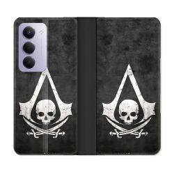 Housse cuir portefeuille Pour Xiaomi Redmi 15 4G Assassin Creed Tete Mort