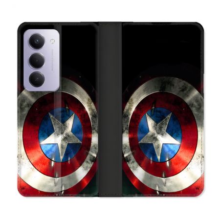 Housse cuir portefeuille Pour Xiaomi Redmi 15 4G Captain America Bouclier