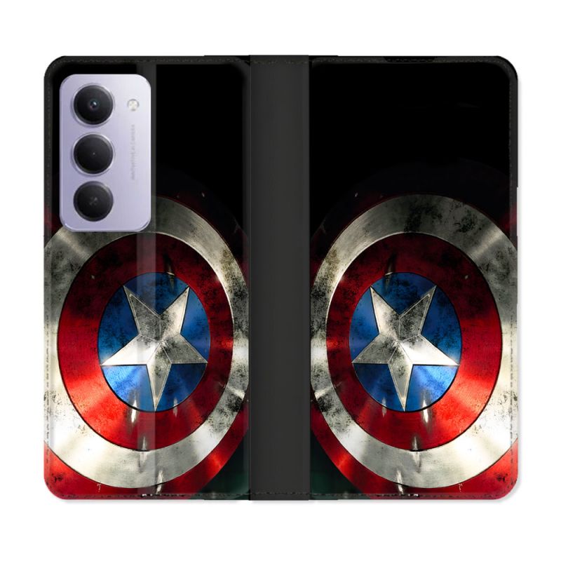 Housse cuir portefeuille Pour Xiaomi Redmi 15 4G Captain America Bouclier