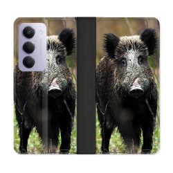 Housse cuir portefeuille Pour Xiaomi Redmi 15 4G Chasse Sanglier bois