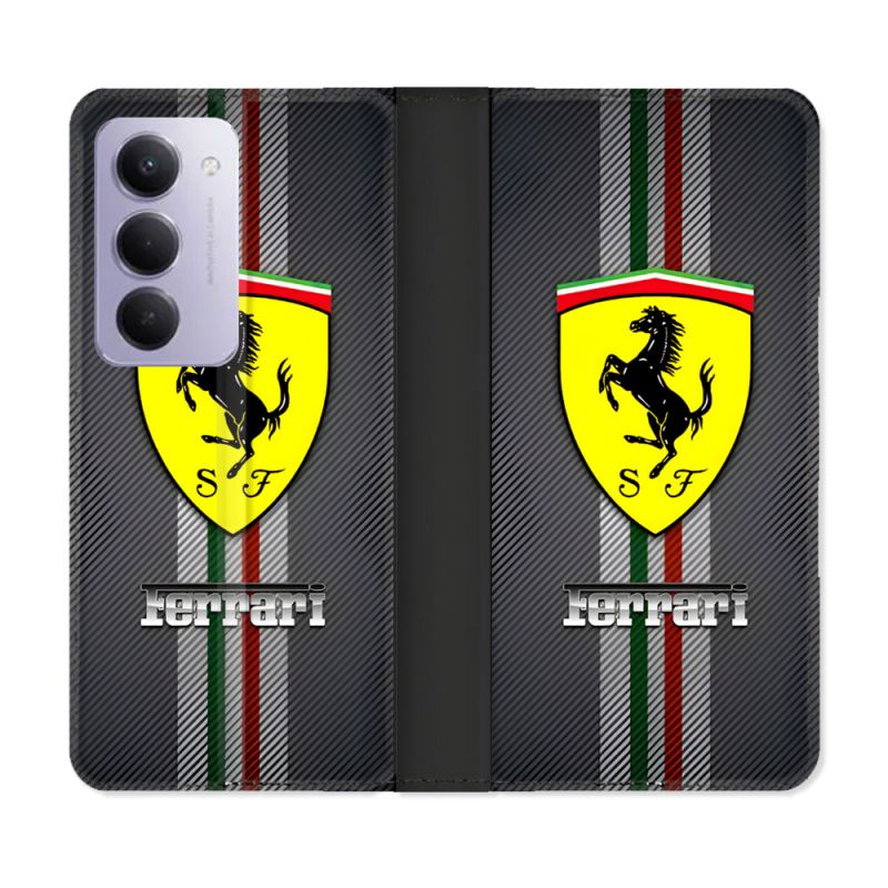 Housse cuir portefeuille Pour Xiaomi Redmi 15 4G Ferrari Carbone