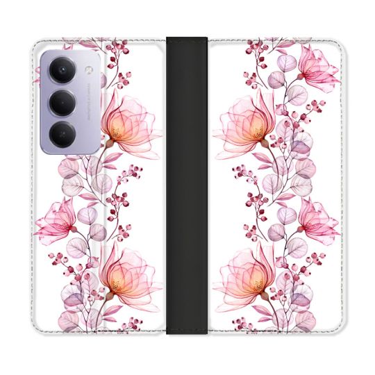 Housse cuir portefeuille Pour Xiaomi Redmi 15 4G Fleur Eclosion