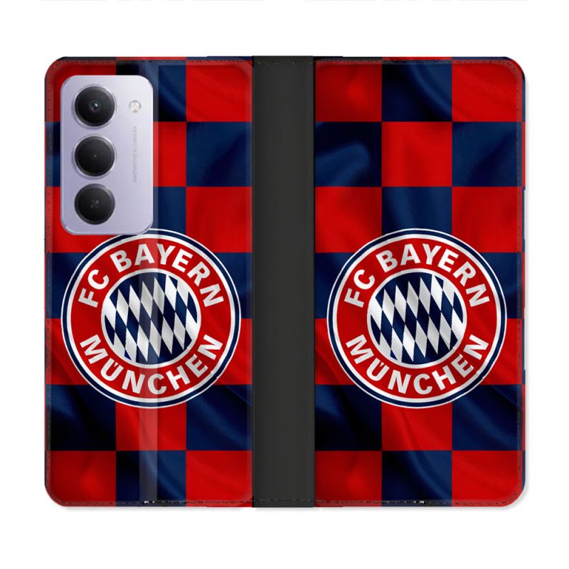 Housse cuir portefeuille Pour Xiaomi Redmi 15 4G Foot Bayern Munich Carreaux
