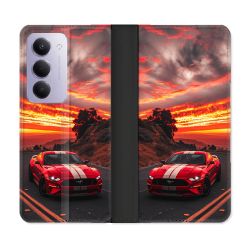 Housse cuir portefeuille Pour Xiaomi Redmi 15 4G Ford Mustang GT500 Rouge