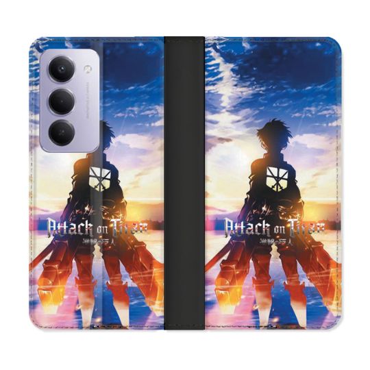 Housse cuir portefeuille Pour Xiaomi Redmi 15 4G Manga Attaque Titans Soleil