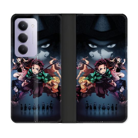 Housse cuir portefeuille Pour Xiaomi Redmi 15 4G Manga Demon Slayer Noir