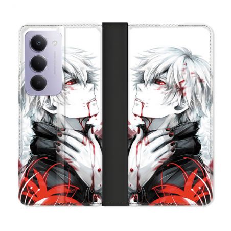 Housse cuir portefeuille Pour Xiaomi Redmi 15 4G Manga Tokyo Ghoul Kaneki Blanc