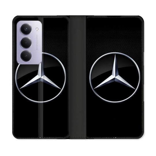 Housse cuir portefeuille Pour Xiaomi Redmi 15 4G Mercedes Carbone