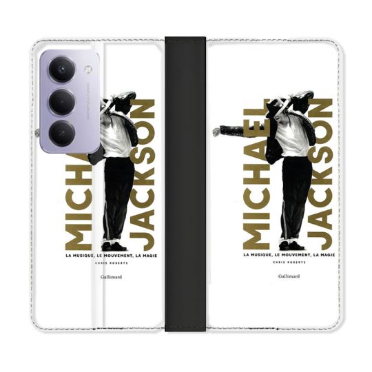 Housse cuir portefeuille Pour Xiaomi Redmi 15 4G Michael Jackson Blanc