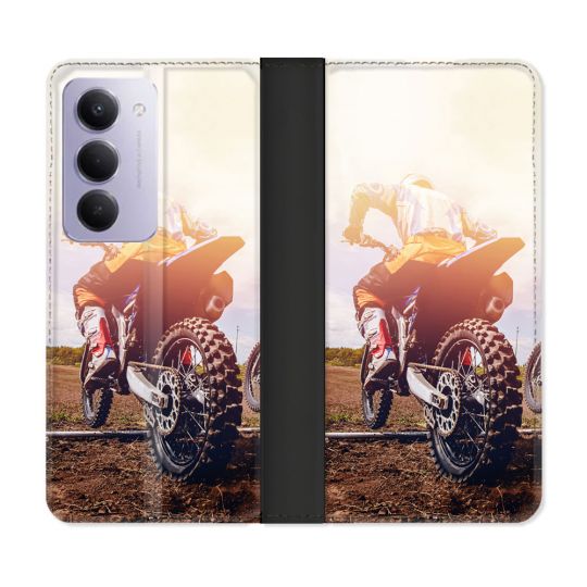 Housse cuir portefeuille Pour Xiaomi Redmi 15 4G Moto Cross Soleil