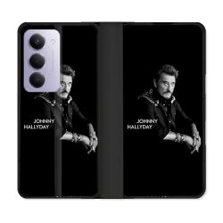 Housse cuir portefeuille Pour Xiaomi Redmi 15 4G Musique Johnny Hallyday Noir