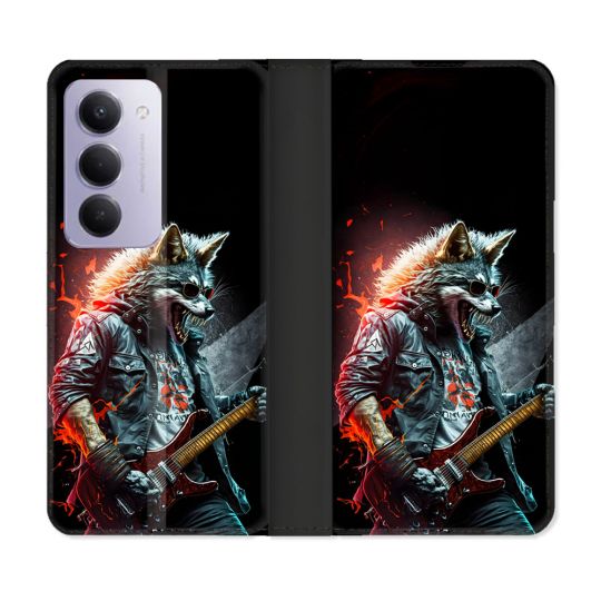 Housse cuir portefeuille Pour Xiaomi Redmi 15 4G Musique Rock Loup