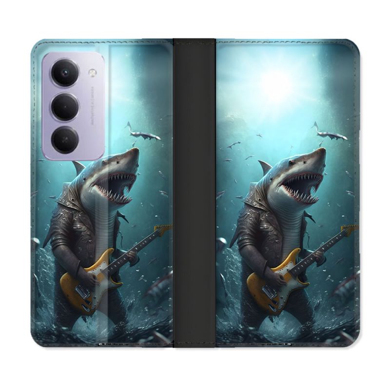 Housse cuir portefeuille Pour Xiaomi Redmi 15 4G Musique Rock Requin