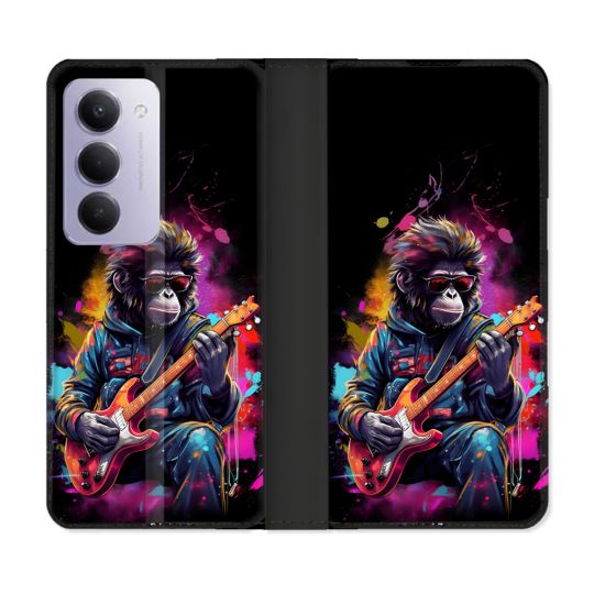 Housse cuir portefeuille Pour Xiaomi Redmi 15 4G Musique Rock Singe