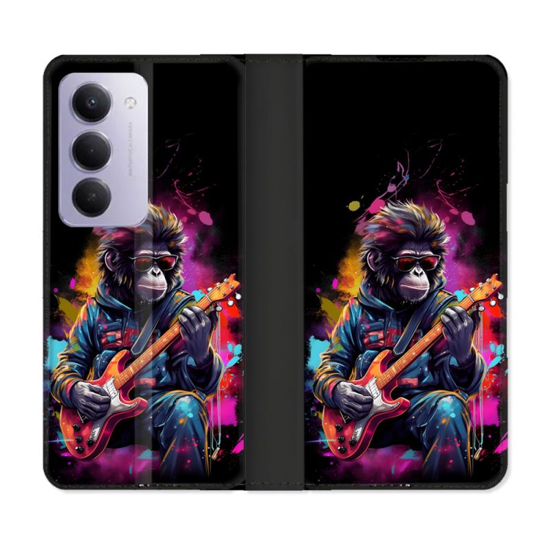 Housse cuir portefeuille Pour Xiaomi Redmi 15 4G Musique Rock Singe