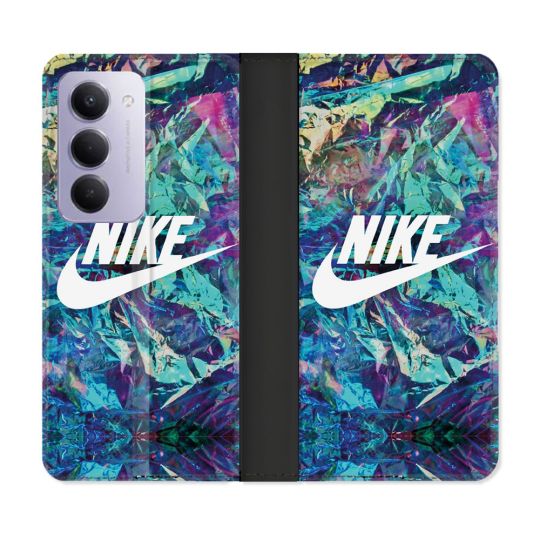 Housse cuir portefeuille Pour Xiaomi Redmi 15 4G Nike Turquoise