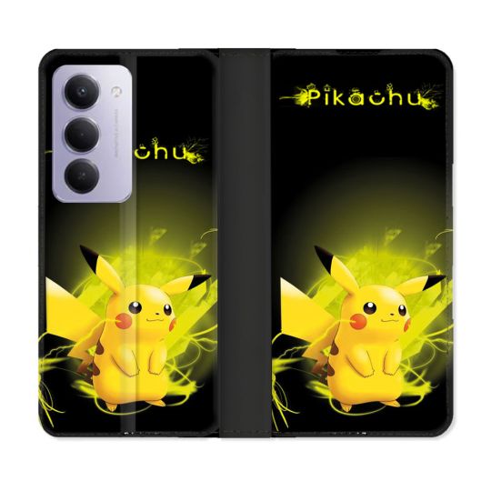 Housse cuir portefeuille Pour Xiaomi Redmi 15 4G Pokemon Pikachu Eclair