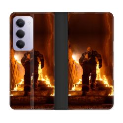 Housse cuir portefeuille Pour Xiaomi Redmi 15 4G Pompier Escalier