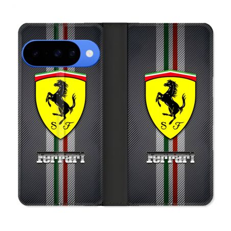 Housse cuir portefeuille Pour Google Pixel 10 Pro Ferrari Carbone