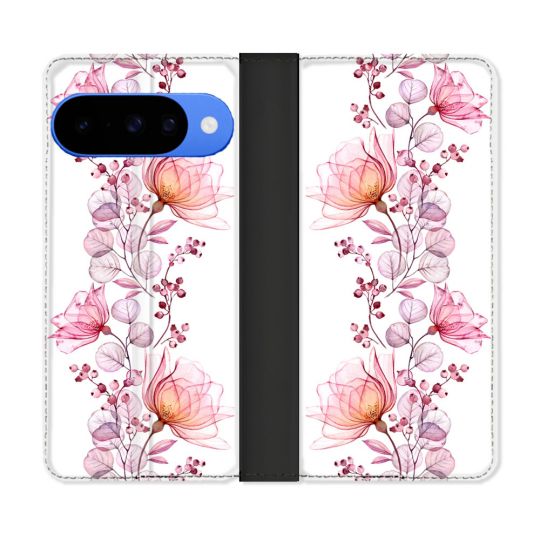 Housse cuir portefeuille Pour Google Pixel 10 Pro Fleur Eclosion