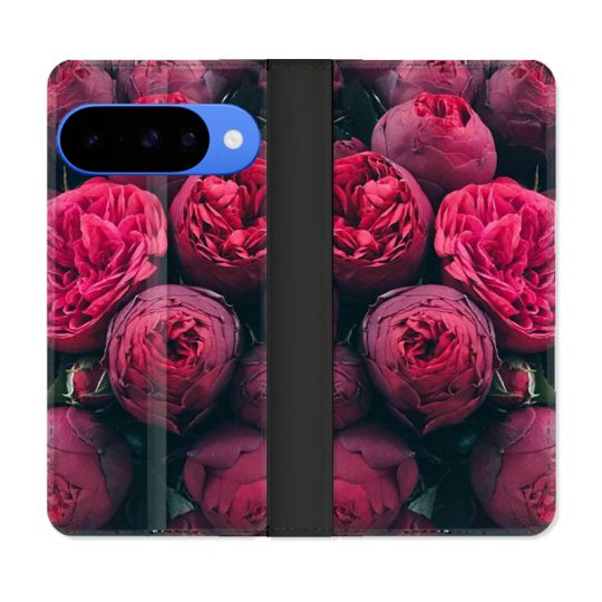 Housse cuir portefeuille Pour Google Pixel 10 Pro Fleur Pivoine