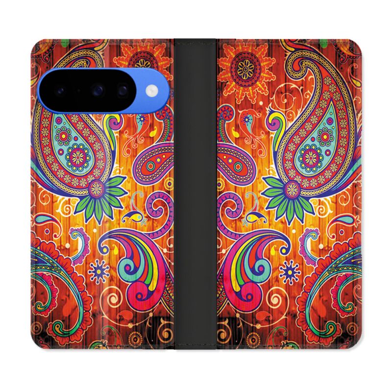Housse cuir portefeuille Pour Google Pixel 10 Pro Fleur Psychedelic