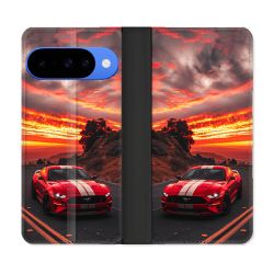 Housse cuir portefeuille Pour Google Pixel 10 Pro Ford Mustang GT500 Rouge