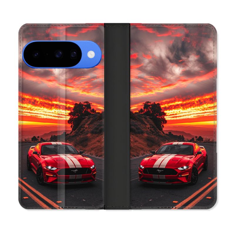 Housse cuir portefeuille Pour Google Pixel 10 Pro Ford Mustang GT500 Rouge